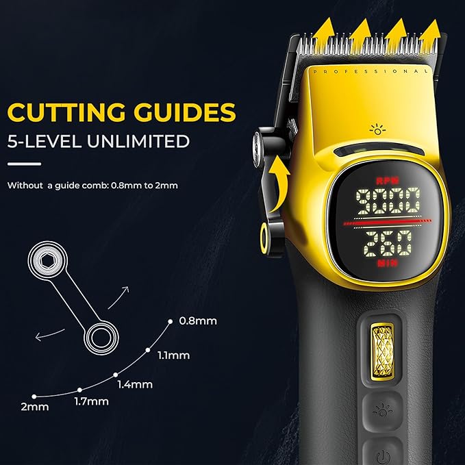 VGR 885 S2 Cordless Barber Clippers and Trimmers Kit, Professional Hair Clippers for Men, Haircut Kit with DLC-Coated Ceramic Blades, 21-Speed Roller, 2 Magnetic Charging Bases, LED Display, Gold