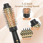 24K Gold Thermal Brush, Blowout Long Lasting Look Curling Brush, 30s Fast Heated Round Brushes 1.5" Makes Hair Smoother Get Natural Curls, 5 Temp Settings, Universal Voltage for Travel, Easy to Use