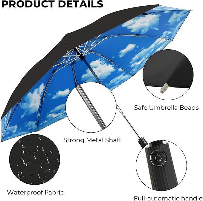 Compact Inverted Travel Umbrella, Automatic Open Close, 9-Rib 46 Inch Windproof - Image 2