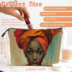 Cosmetic Bags Travel Makeup Toilet Case Waterproof Pouch for Women Girls 6.7X9.45inches - Orange Turban And The Intense Gaze of A Lady
