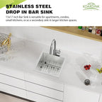 Kitchen And Bar Sink, 15x17 Inch Stainless Steel Drop In Kitchen Sink Modern - Image 3