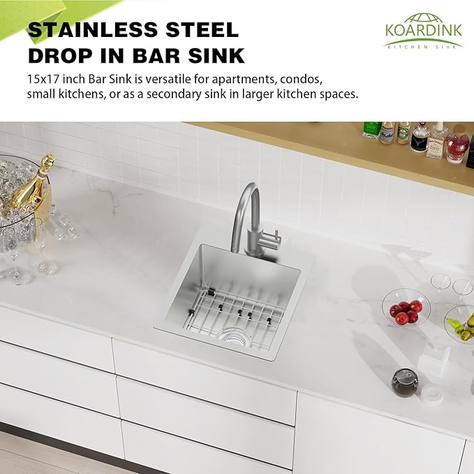 Kitchen And Bar Sink, 15x17 Inch Stainless Steel Drop In Kitchen Sink Modern - Image 3