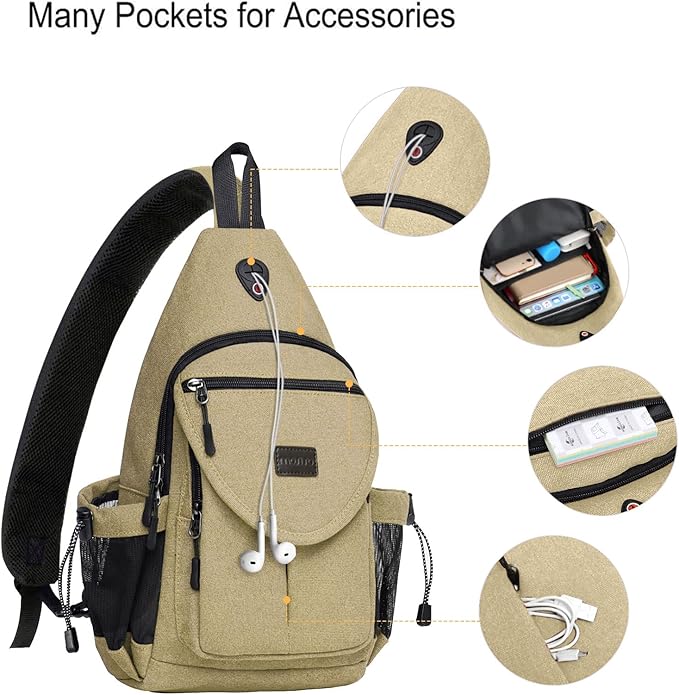 MOSISO Sling Backpack, Canvas Crossbody Hiking Daypack Bag - Image 3