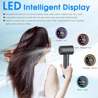 Hair Dryer, 1500W High Speed 110000 RPM Blow Dryer with Plasma Tech (Positive+Negative Ionic), LCD Display, 5 Modes, Thermo-Control, Low Noise, Fast Drying Travel Hair Dryer for Home or Travel (Gray)