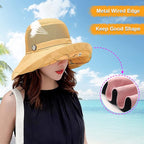 Women Wide Brim Sun Hats Metal Wired Edge Summer UV Protection Beach Fishing Hat - Image 3