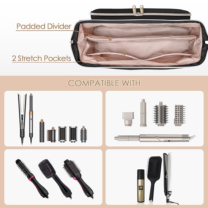 Fasrom Hair Tools Travel Bag with Heat Resistant Mat for Flat Iron, Curling Iron and Straightener, 2 in 1 Blow Dryer Organizer Case for Styling Appliances and Hot Items, Black (Patent Design)