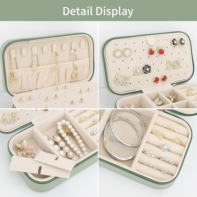 DesignSter Travel Jewelry Box, PU Leather Portable Jewelry Case, Small Jewelry - Image 3