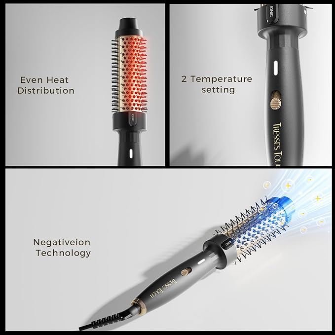 Thermal Brush 1.5" Curling Brush, Blowout Long Lasting Look Thermal Hair Brushes, 30s Fast Heated Round Brushes, Negative Ion Tech, 2 Temp Settings, Less Damage, Universal Voltage for Travel