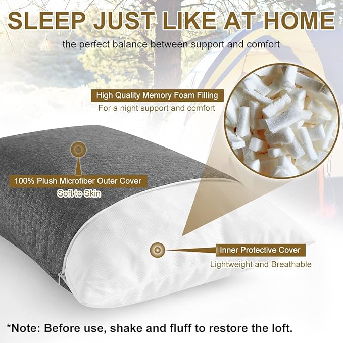 Ivellow Memory Foam Travel Pillow Compressible Camping Pillow - Image 3
