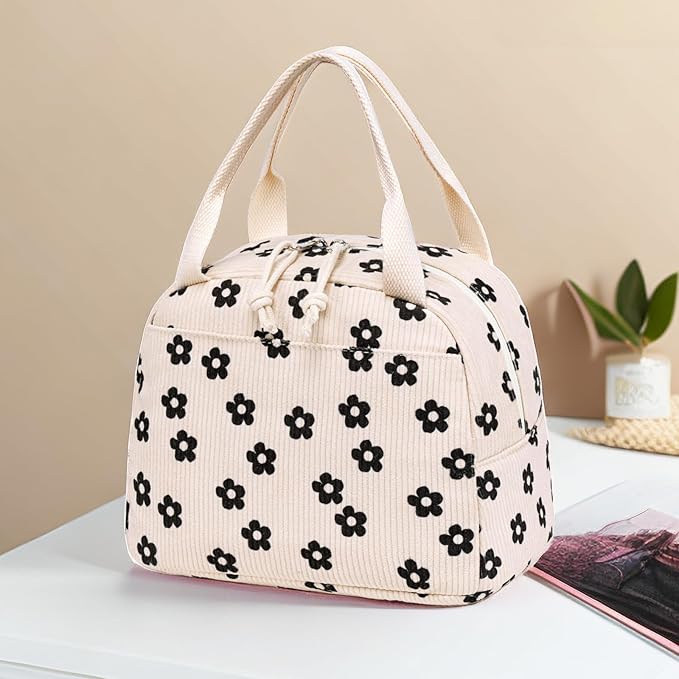 Bluboon Lunch Bag for Women Men Cute Corduroy Lunch Tote Bags Reusable - Image 9