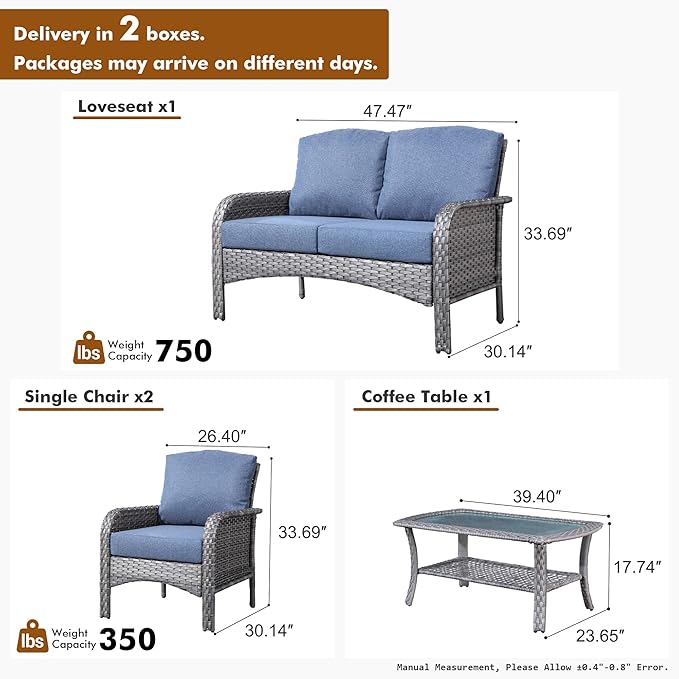 HOOOWOOO Patio Furniture Set, 4 Pieces Outdoor Conversation Set, All Weather - Image 6