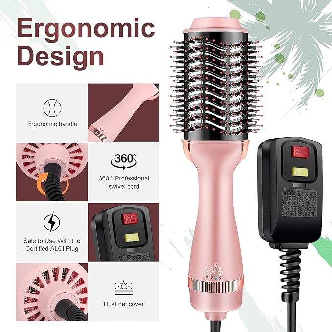 Cosermart 4 in 1 Hot Air Brush with Negative Ion Anti-frizz Blowout Brush for Drying, Straightening, Curling, Salon Volumizing