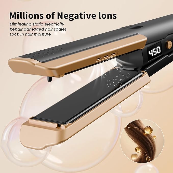 Hair Straightener Flat Iron, 1 3/4" Wide Ceramic Plates Ionic Dual Voltage Straightener for Thick Hair Women, 210℉-450℉ Fast Heating for Shiny and Smooth Results
