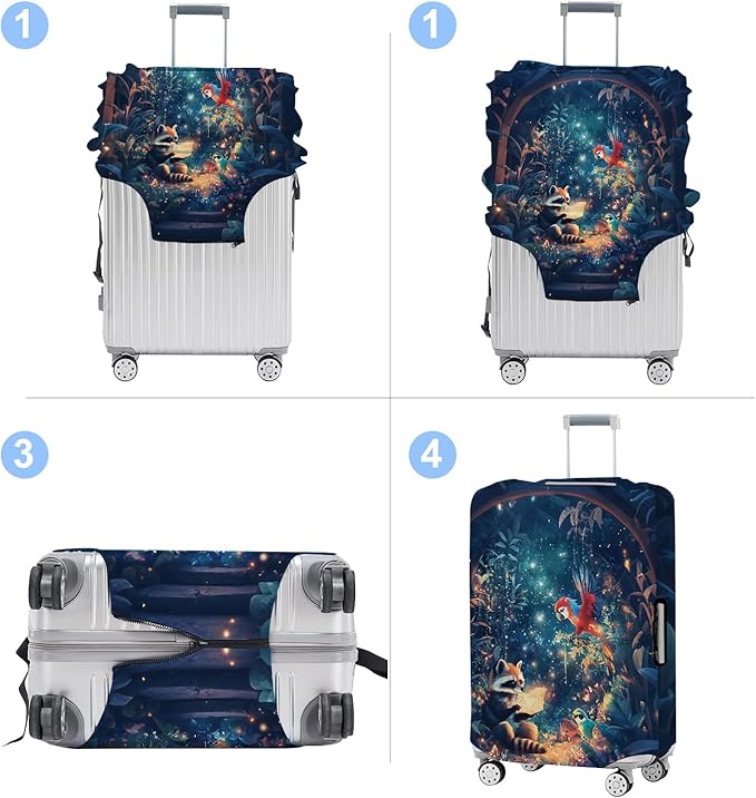 Raccoon Luggage Cover Washable Suitcase Protector Anti-Scratch, Stretchable Fit - Image 4