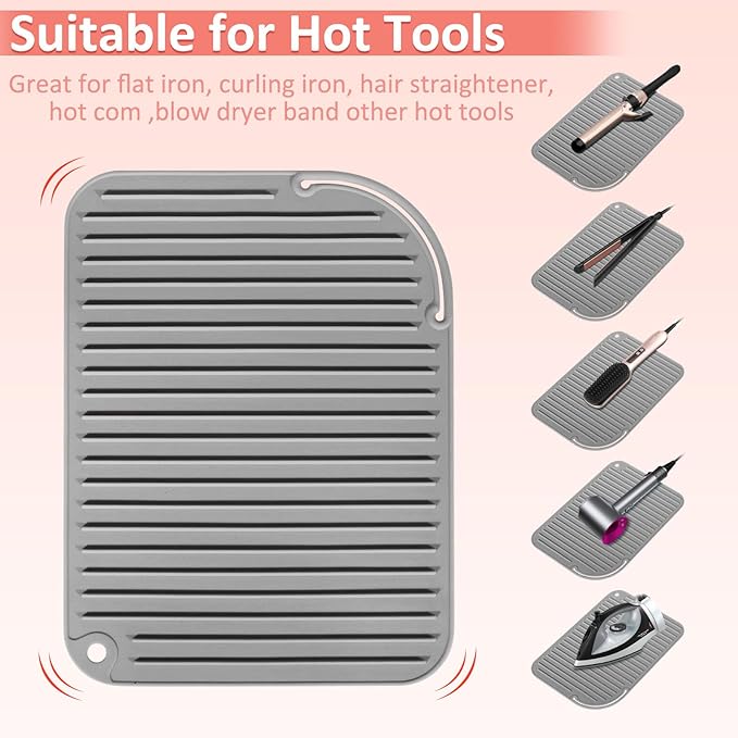 Quccefods Heat Resistant Mat Large Silicone Hot Hair Tools Holder for Curling Irons Flat Iron Hair Straightener Mat Portable Vanity Pad Accessories/Organizer