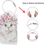 2 Pcs Cute White Cat with Pink Flowers Pattern Leather Luggage Tags, Funny - Image 3