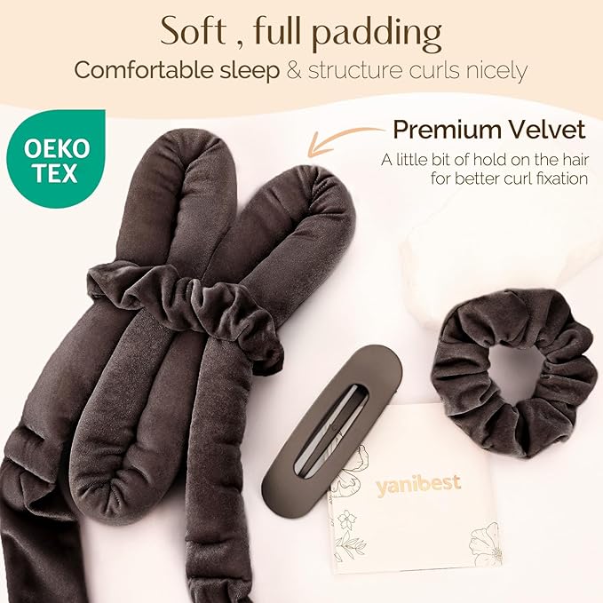 YANIBEST Heatless Curls Overnight, No Damage Hair Curlers to Sleep in, Satin Heatless Curling Set with Hair Clip Scrunchies, for All Hair types (Chocolate)