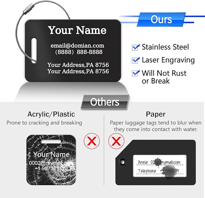 （2-Pack） Stainless Steel Custom Luggage Tags - Image 3