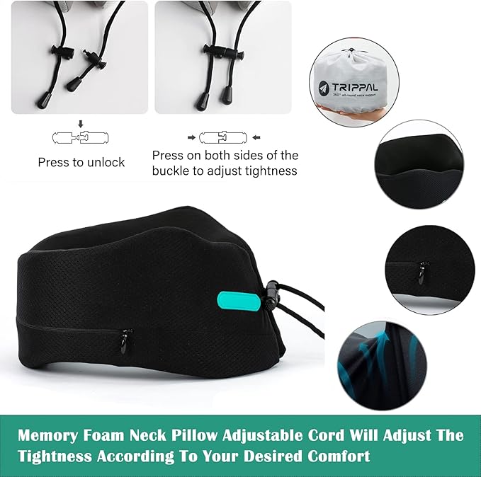 Travel Neck Pillow for Airplane Chin Support Memory Foam Machine Washable for - Image 5