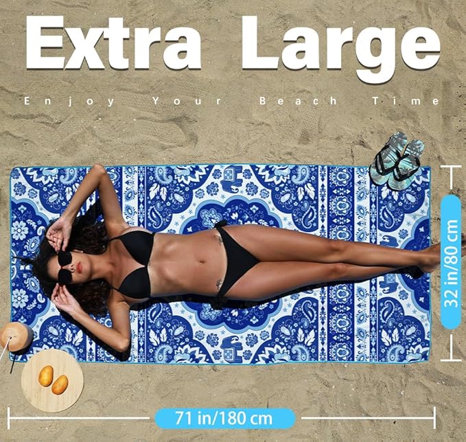 Microfiber Lightweight Beach Towel Sand Free Quick Dry Absorbent Thin Compact - Image 3
