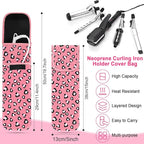 Shappy 2 Pcs Curling Iron Travel Case Cover Heat Resistant Flat Iron Holder Case Sleeve Neoprene Straightener Holder and Silicone Hot Hair Tools Mat Bag(Leopard Style)
