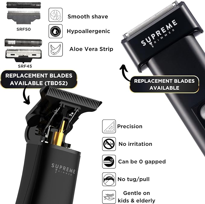 Supreme Trimmer 2-in-1 T-Fader Foil Shaver & DLC T-Shaper Trimmer Set | ST5206 Beard Trimmer STF501 Electric Razor | Travel Hair Trimmer | Black