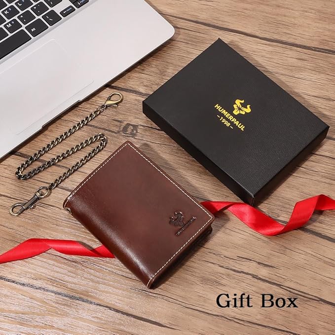 Holder for AirTag Men's Wallet Genuine Leather Purse RFID Blocking Bifold - Image 6