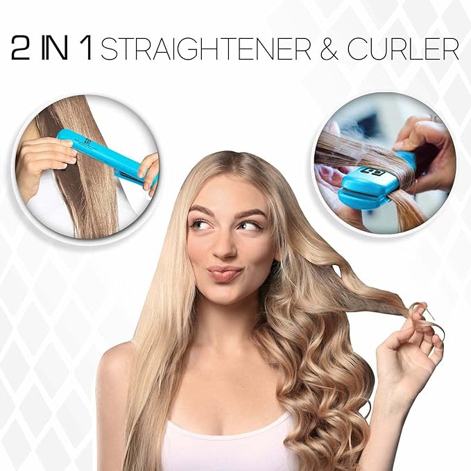 Brilliance New York - 1.25 Inch Diamond Ceramic Flat Iron - Frizz-Free and Anti-Static Ionic Plates - Dual Voltage Flat Iron for Travel