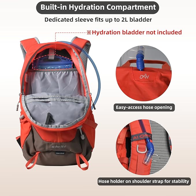 22L Hiking Backpack Lightweight Durable Waterproof Ventilated & Sweat-Wicking - Image 3