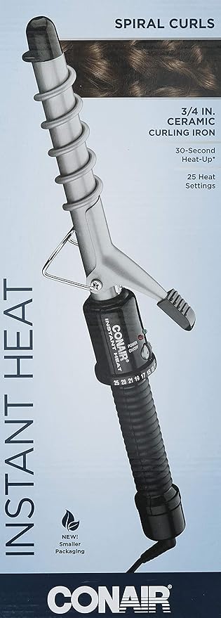 Conair Instant Heat Spiral 3/4-Inch Curling Iron, spiral guide on barrel to help achieve spiral curls – for use on short to medium hair