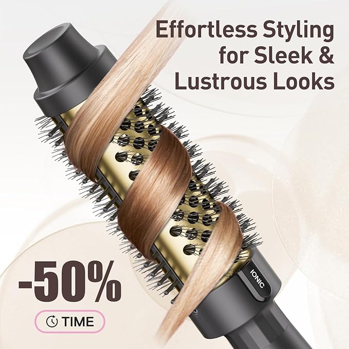 Thermal Brush 1.5", Hair Curling Brush, 30s Fast Heated Round Brushes for Blowout Look, Negative Ion Tech, 2 Temp Settings, Less Damage, Universal Voltage for Travel, Easy to Use for Women, Gold