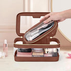 Travel Clear Makeup Bag with Makeup Brush Bag, Leather Makeup Case Toiletry Bag - Image 7