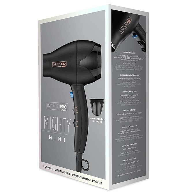 INFINITIPRO by CONAIR Travel Hair Dryer, Mighty Mini Compact Lightweight Professional AC Motor Hair Dryer| (Pack of 4)