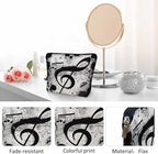 Music Notes Makeup Organizer Bag Cosmetic Bag For Men Women, Grunge Musical Notes Melody Black Travel Toiletry Bag Flax Makeup Bags Purse Business Makeup Pouch For Toiletries Cosmetics