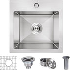 15x15 inch Drop in Bar Sink, 15 inch Small Kitchen Sink Topmount 18 Gauge - Image 8