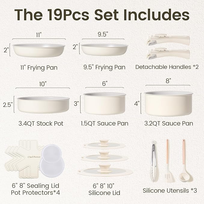 Chef Power Ceramic Nonstick Pots and Pans Set 19 Piece - Image 2