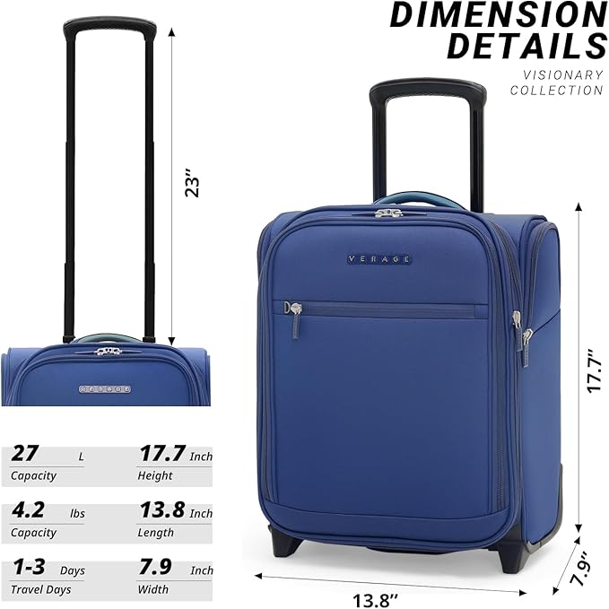 Verage Under Seat Luggage with Wheels, Softside Expanable Small Suitcase Carry - Image 2