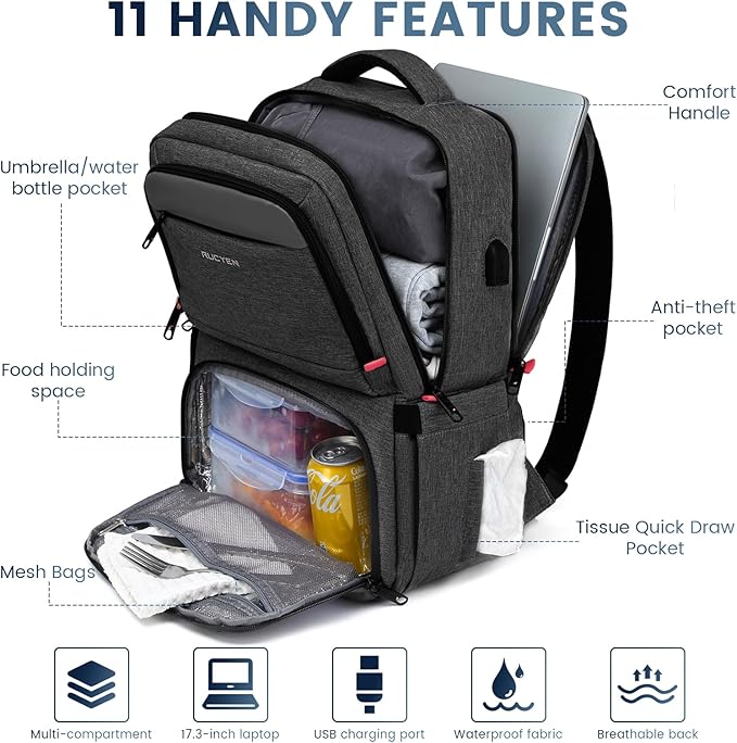 Lunch Backpack, 17.3 Inch Large Lunch Backpack Insulated Cooler Bag Travel - Image 2