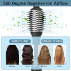 Hair Dryer Brush with Display Screen, Blow Dryer Brush for Women Fast Drying & Styling | Oval Ceramic Barrel, Negative Ion Technology, 3 Heat & 3 Speed Settings, Cold Shot, ALCI Plug (Black & Silver)