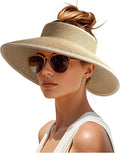 Womens Sun Visor Hats Wide Brim Straw Beach Hat UV Protection Ponytail Packable by FURTALK