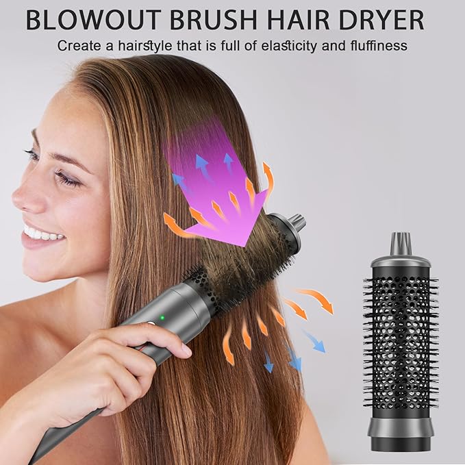 AOMEES Professional Hot Air Styler & Drying System, 6 in 1 Powerful Hair Dryer Brush • Styling Without Heat Damage, with Air Curler, Hair Dryer, Volumizer, Hair Straightener, Smooth Comb