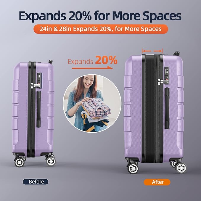 SHOWKOO Luggage Sets Expandable PC+ABS Durable Suitcase Double Wheels TSA Lock - Image 5