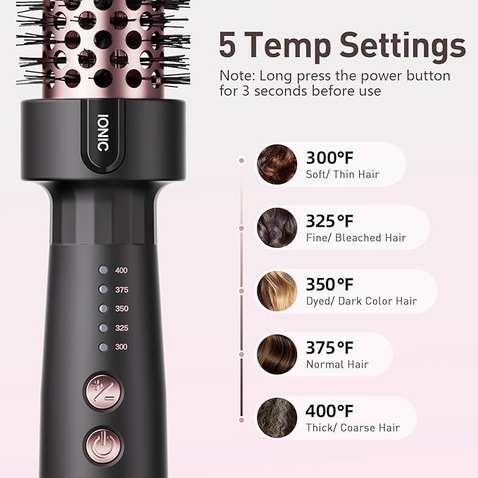 Thermal Brush Hair Curling Brush, 30s Fast Heated Round Brushes 1.5" for Long Lasting Look, Negative Ion Tech, 5 Temp Settings, Less Damage, Universal Voltage for Travel, Easy to Use, Rose Gold