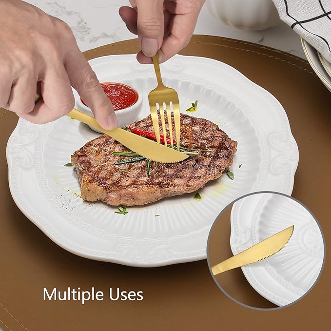Matte Gold Silverware Set, VANVRO 60-Piece Stainless Steel Flatware Set - Image 5