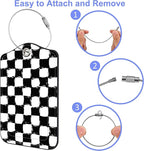 2 Pack Luggage Tags Rainbow Squares and Checkered Flag PU Leather Baggage Tag - Image 4