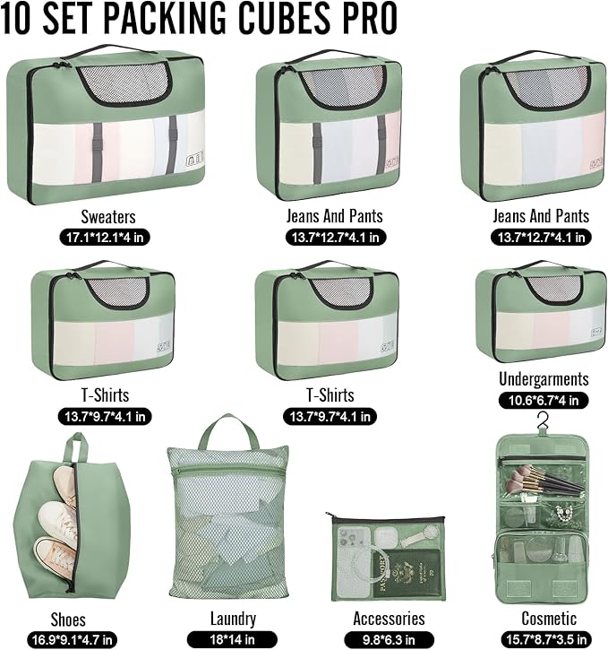 Veken 10 Set Packing Cubes for Travel Essential, Suitcase Organizer Bags in 4 - Image 2