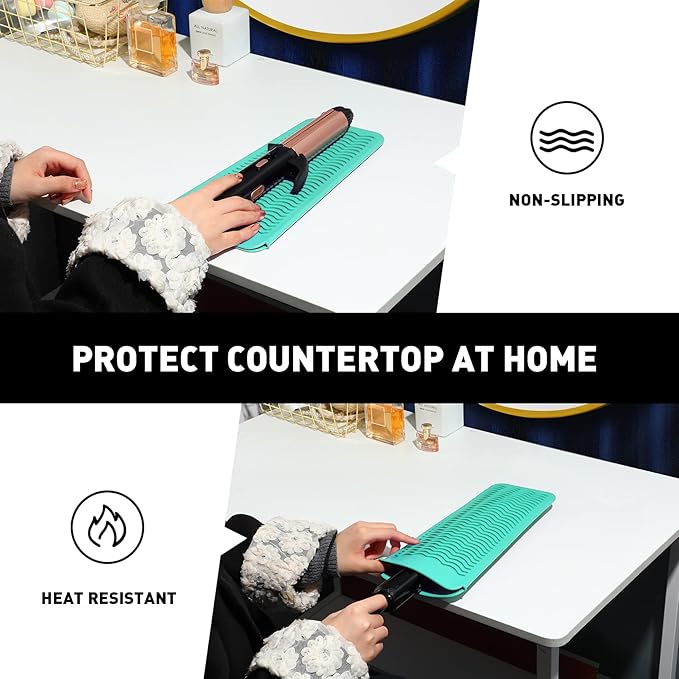 ZAXOP 2 Pack Heat Resistant Silicone Mat Pouch for Flat Iron, Curling Iron,Hair Straightener,Hair Curling Wands,Hot Hair Tools (Mintgreen-Mintgreen)