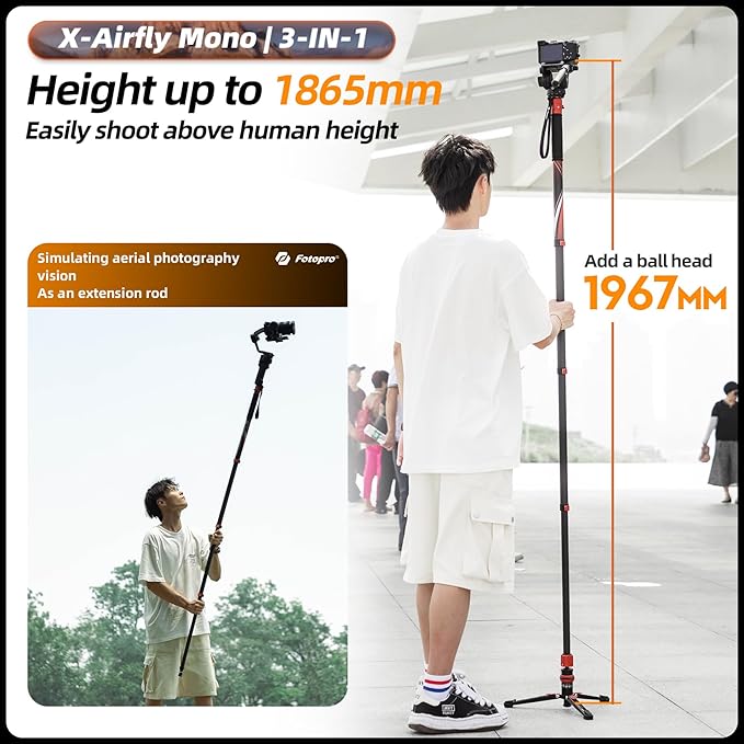 Fotopro Carbon Fiber 3-in-1 Monopod, Max Load 22lbs - Image 3