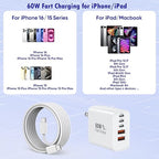 iPhone 17/16 Fast Charger Block, 2 Pack 60W USB Charging Block 5-Port Charge - Image 3