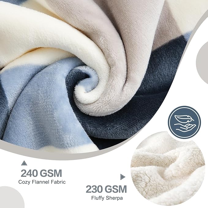 PU MEI Sherpa Fleece Throw Blanket 60" x 80" Reversible Plush Fluffy Large Big - Image 6